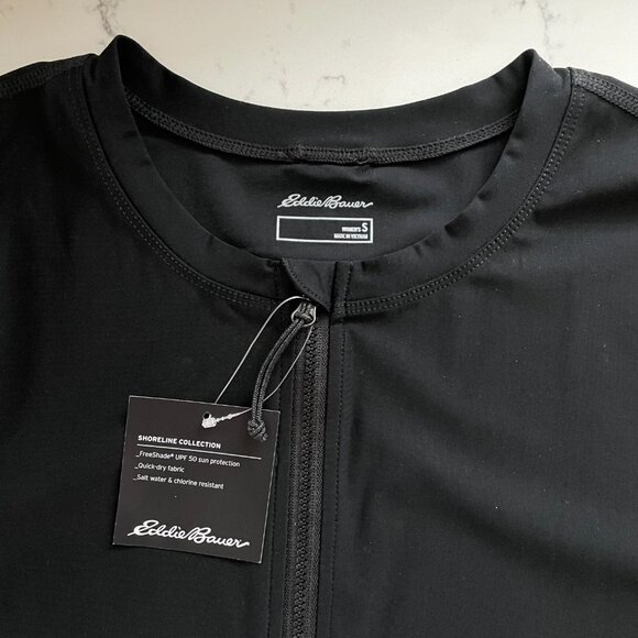 Eddie Bauer LS Shoreline Rashguard 1/4 Zip UPF 50 Sun Protection Top Black Sz S - Picture 3 of 14